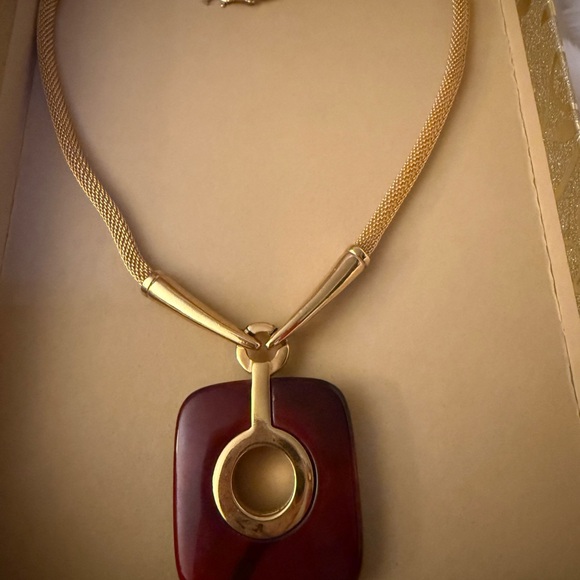 Trifari Gold Necklace with Red Pendant - Picture 8 of 9
